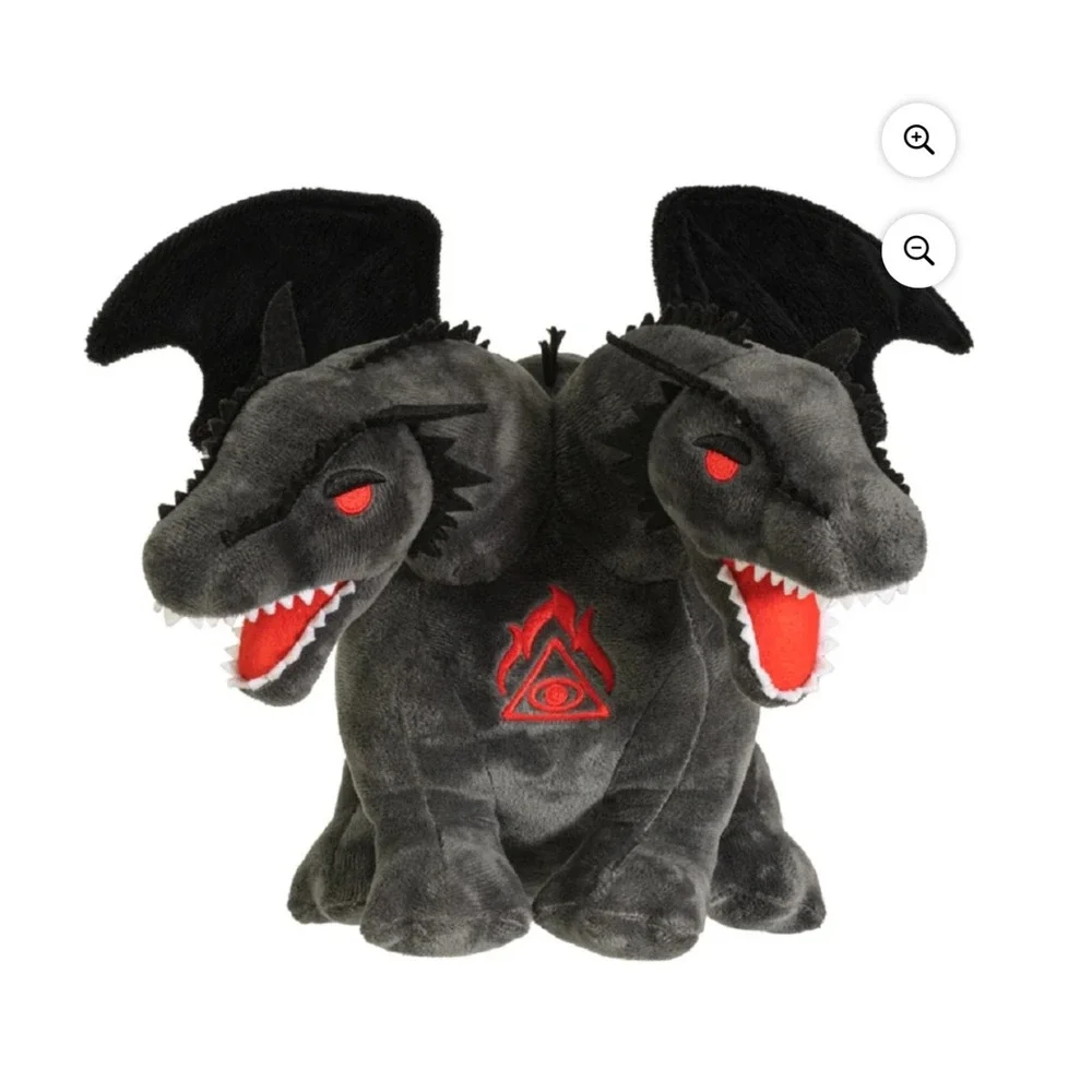 Two Headed Dragon Plush Black Wings‎ Red Eyes Flame Symbol Stuffed Animal Toy